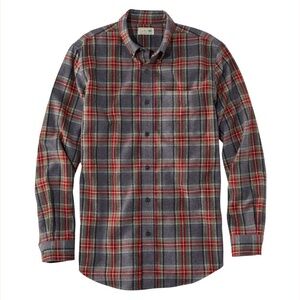 L.L. Bean Slightly Fitted Grey & Red Cotton Flannel Shirt